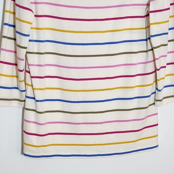 Talbots Cream Rainbow Stripe Boatneck Tee Size Large Petite