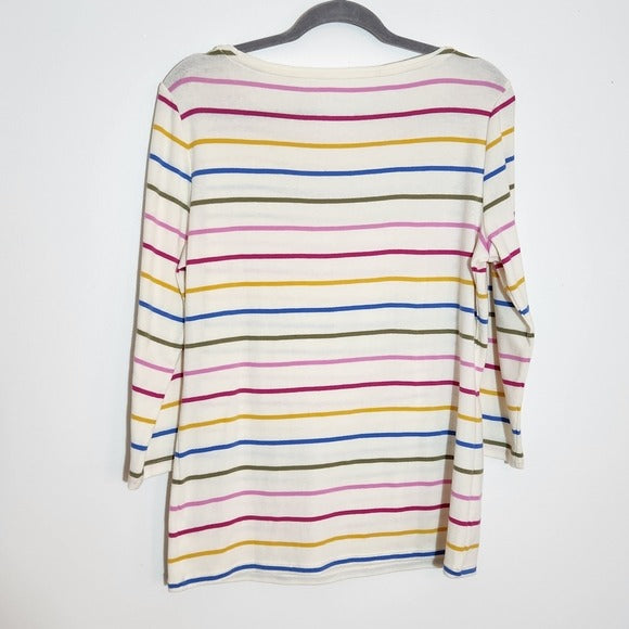 Talbots Cream Rainbow Stripe Boatneck Tee Size Large Petite