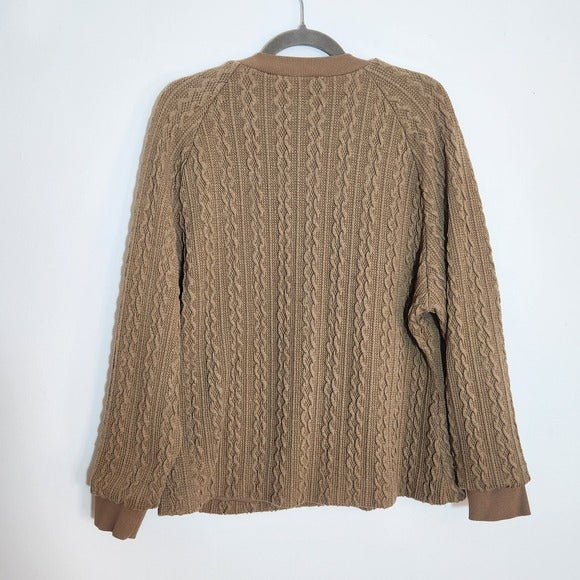 Kate & Mallory Khaki Brown Cable Knit Zip Up Cardigan Sweater Size XL