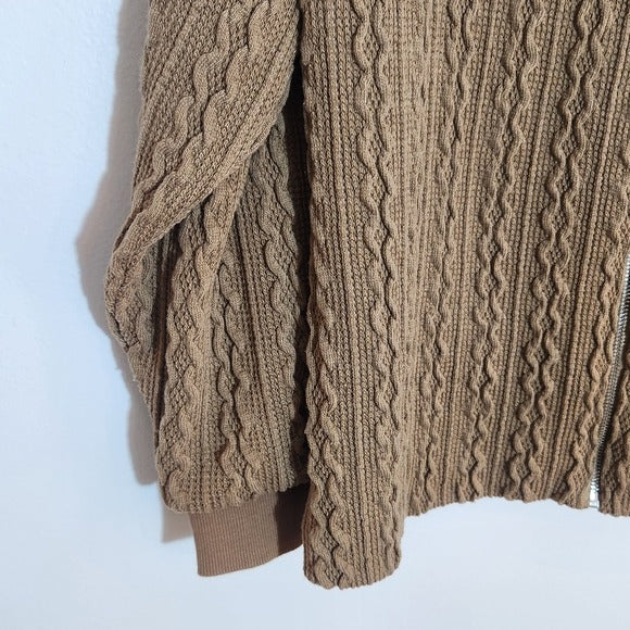Kate & Mallory Khaki Brown Cable Knit Zip Up Cardigan Sweater Size XL