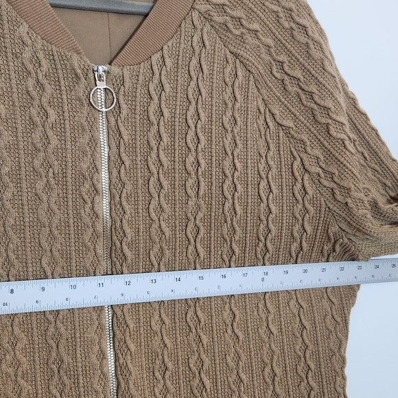 Kate & Mallory Khaki Brown Cable Knit Zip Up Cardigan Sweater Size XL