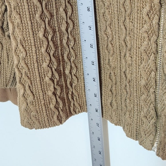 Kate & Mallory Khaki Brown Cable Knit Zip Up Cardigan Sweater Size XL