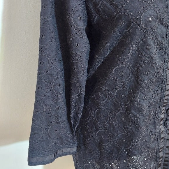 Chico’s Black Eyelet Cotton Jacket Size 1 Medium