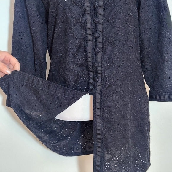 Chico’s Black Eyelet Cotton Jacket Size 1 Medium