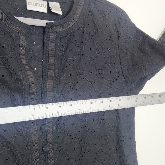 Chico’s Black Eyelet Cotton Jacket Size 1 Medium