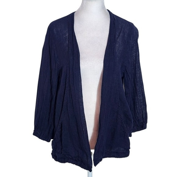 Kleen Navy Blue Open Front Linen Jacket Size Medium Blue Linen Jacket