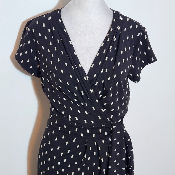 Ann Taylor Black Print Wrap Dress Size 2 Black and White Wrap Style Dress