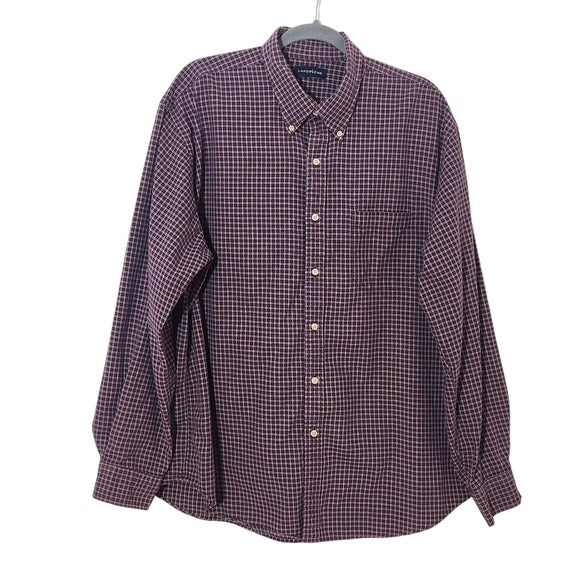 Lands' End Burgundy Plaid Button Down Shirt Size XL Lands' End Men's Plaid Shirt