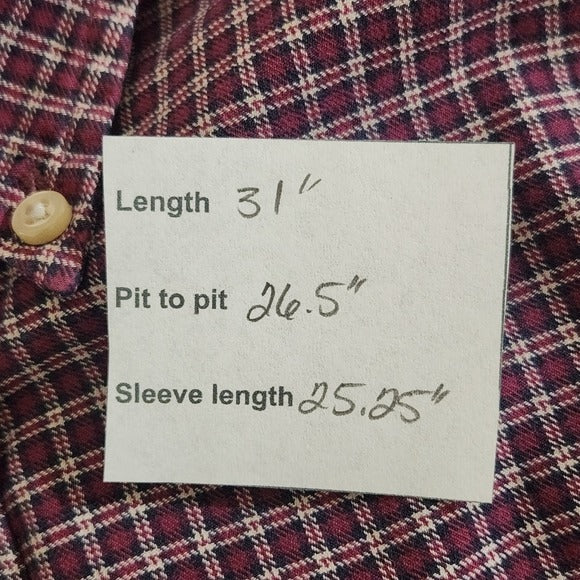 Lands' End Burgundy Plaid Button Down Shirt Size XL Lands' End Men's Plaid Shirt