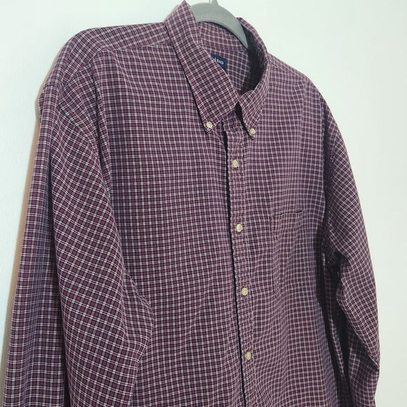 Lands' End Burgundy Plaid Button Down Shirt Size XL Lands' End Men's Plaid Shirt