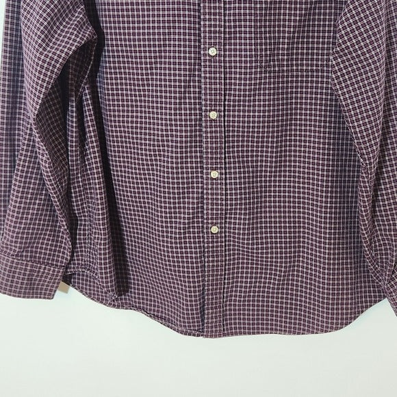 Lands' End Burgundy Plaid Button Down Shirt Size XL Lands' End Men's Plaid Shirt