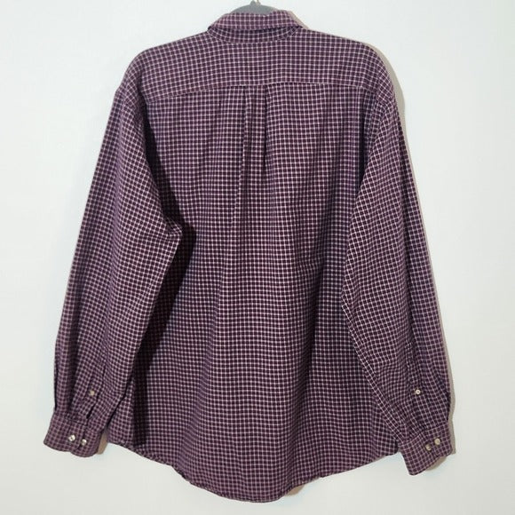 Lands' End Burgundy Plaid Button Down Shirt Size XL Lands' End Men's Plaid Shirt