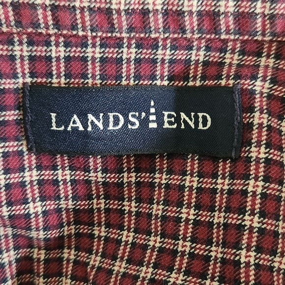 Lands' End Burgundy Plaid Button Down Shirt Size XL Lands' End Men's Plaid Shirt
