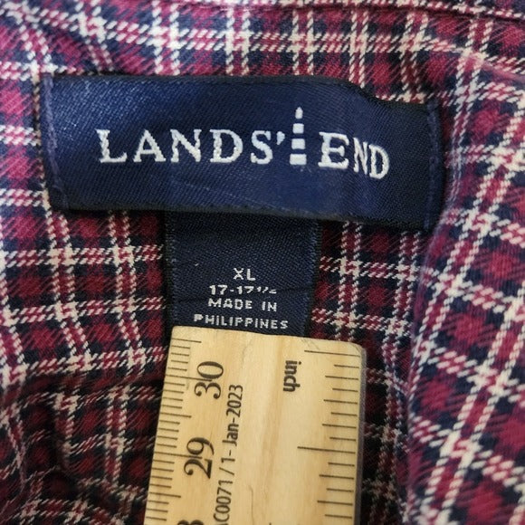Lands' End Burgundy Plaid Button Down Shirt Size XL Lands' End Men's Plaid Shirt