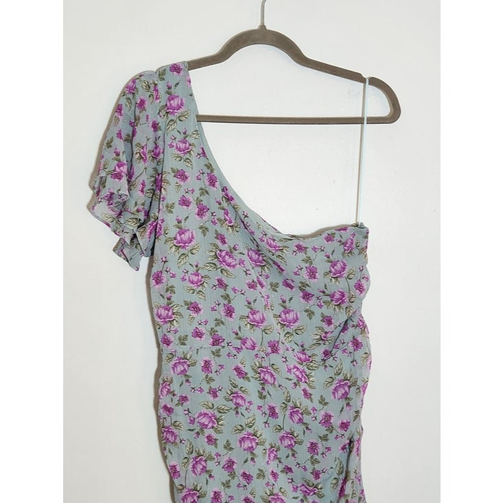 ASTR The Label Blue Floral One Shoulder Dress Size Large Wedding Guest Dress