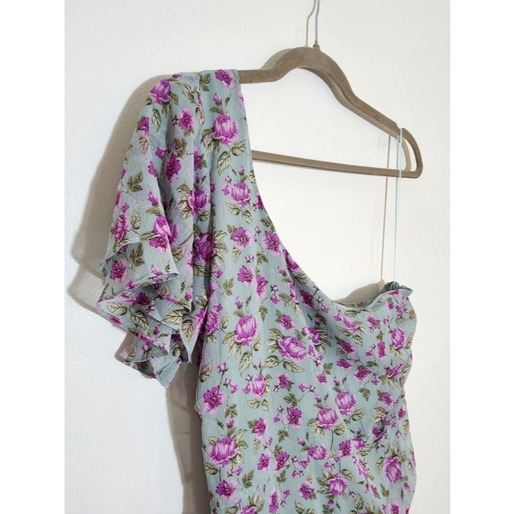 ASTR The Label Blue Floral One Shoulder Dress Size Large Wedding Guest Dress