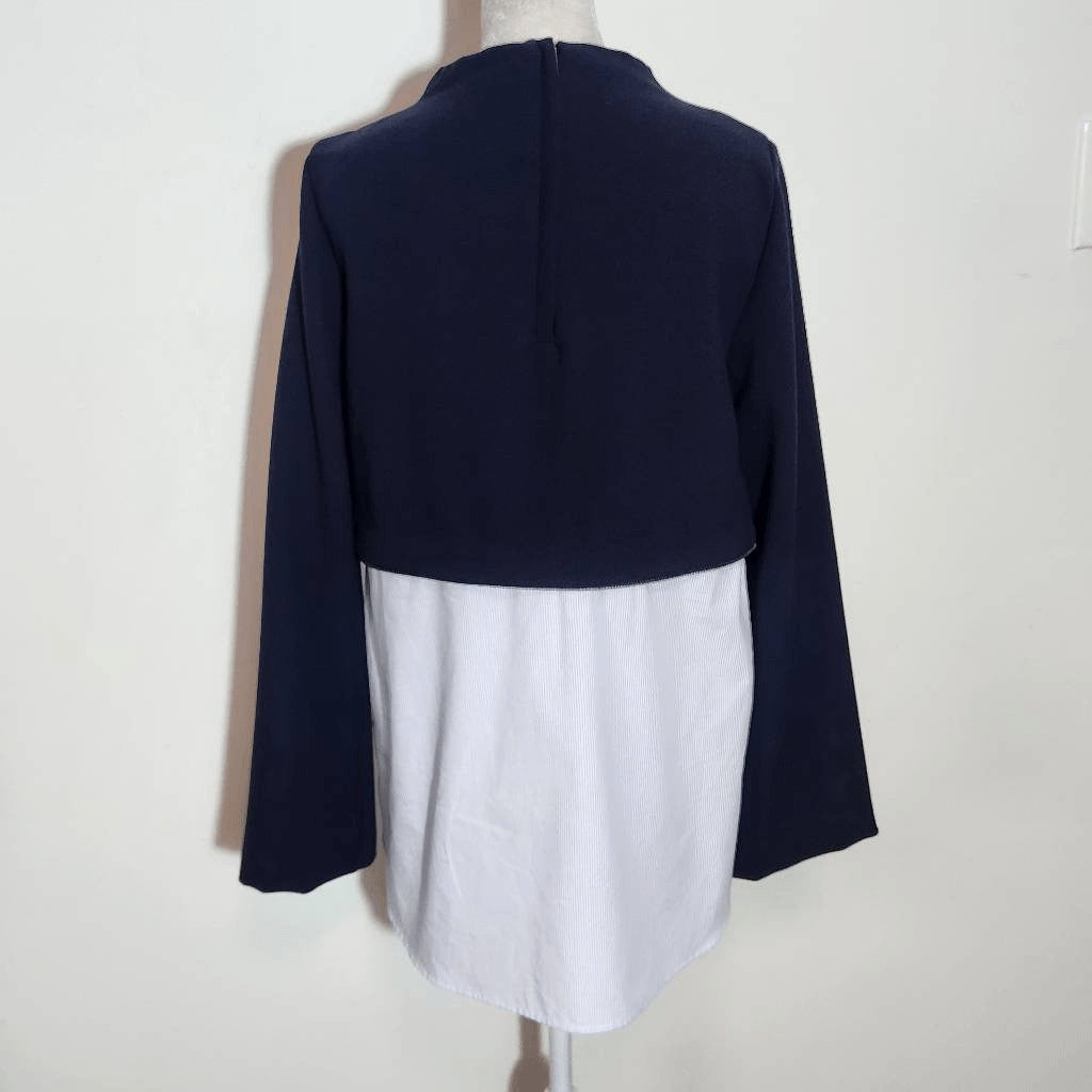 Zara Navy Knit Pullover with Zipper Hem and Blue Stripe Accent NWT Size Medium