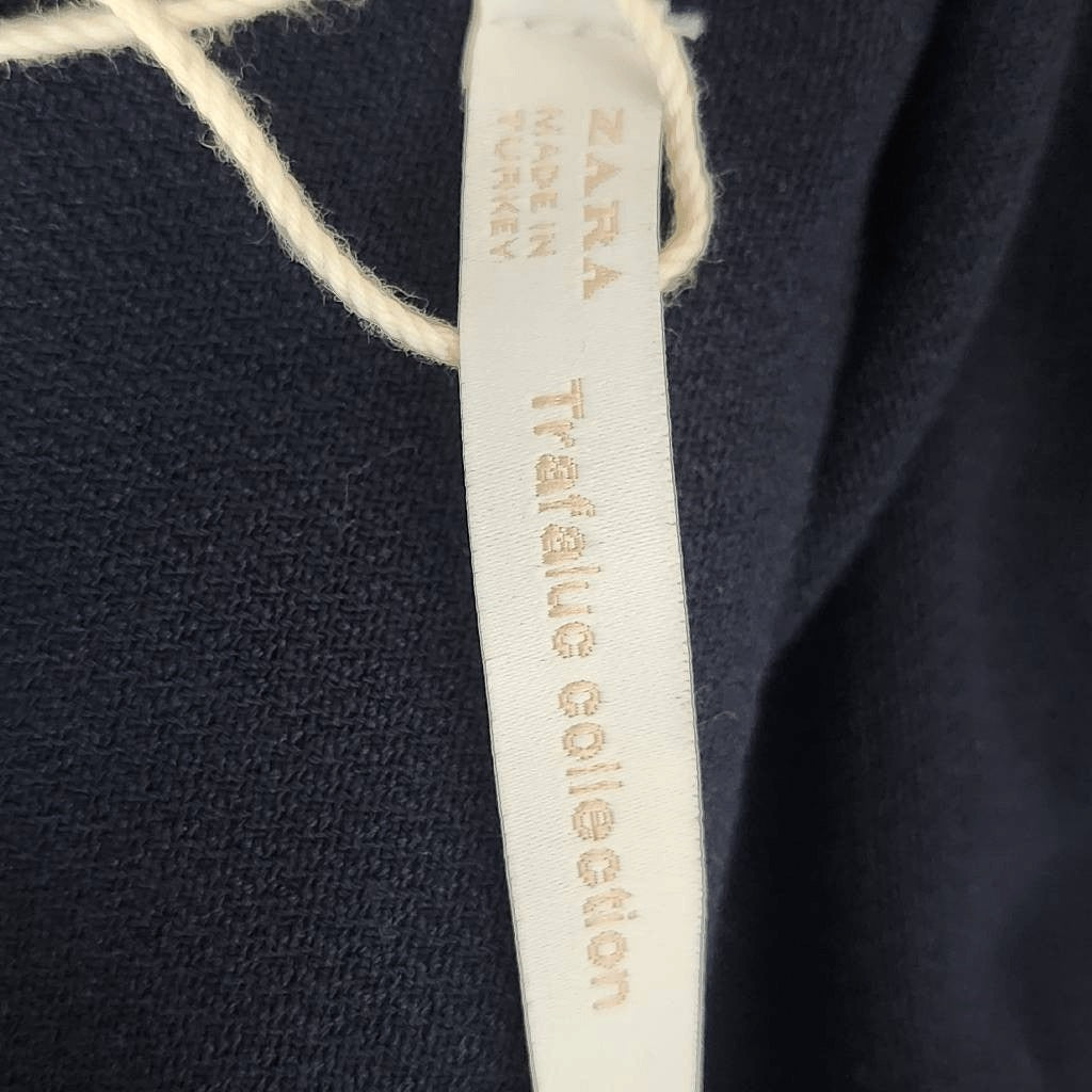 Zara Navy Knit Pullover with Zipper Hem and Blue Stripe Accent NWT Size Medium