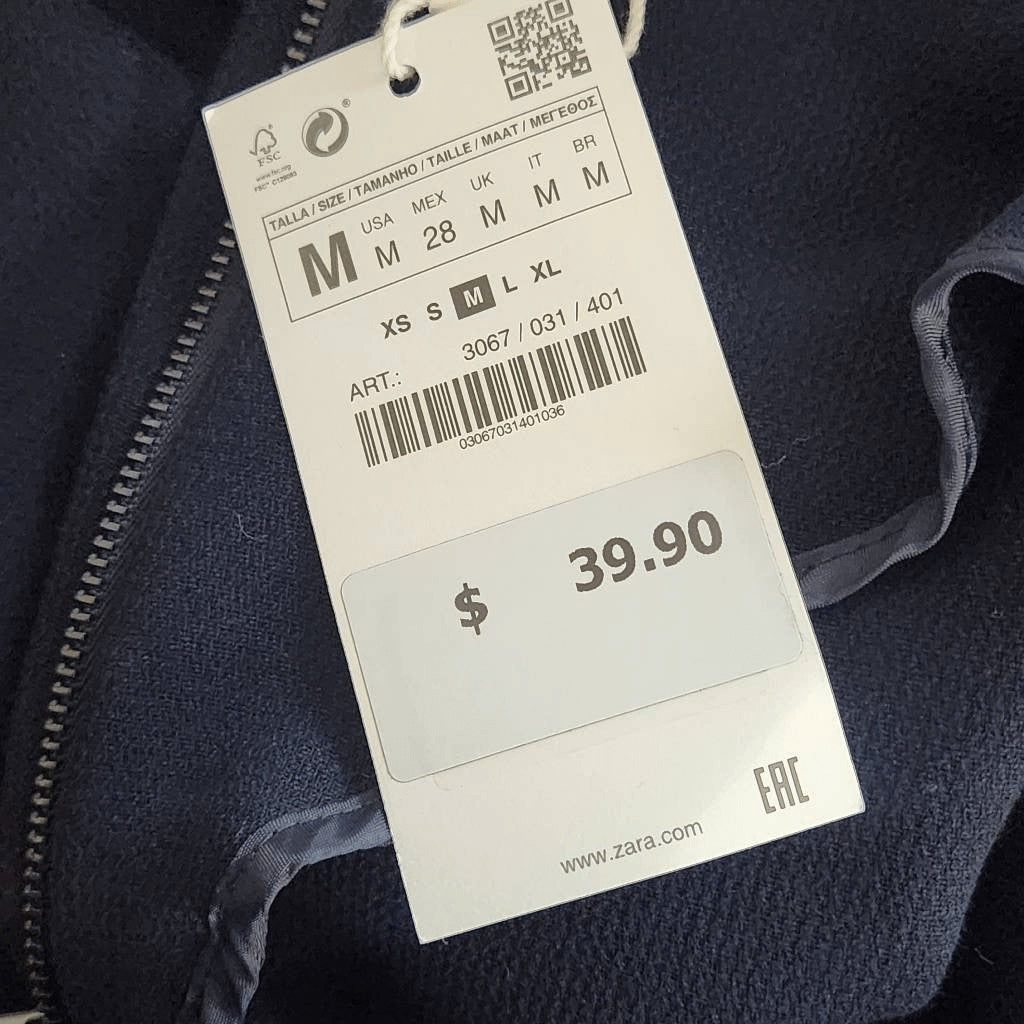 Zara Navy Knit Pullover with Zipper Hem and Blue Stripe Accent NWT Size Medium