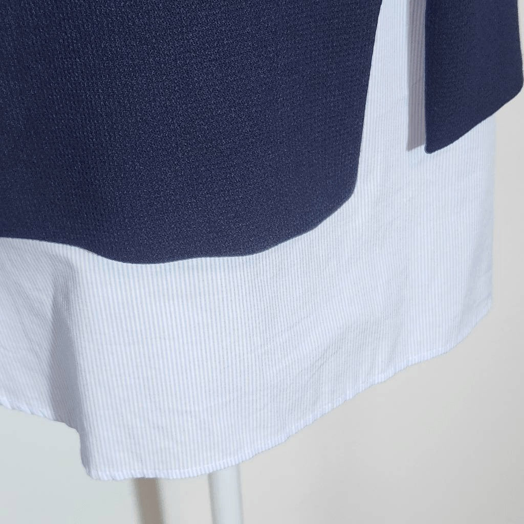 Zara Navy Knit Pullover with Zipper Hem and Blue Stripe Accent NWT Size Medium