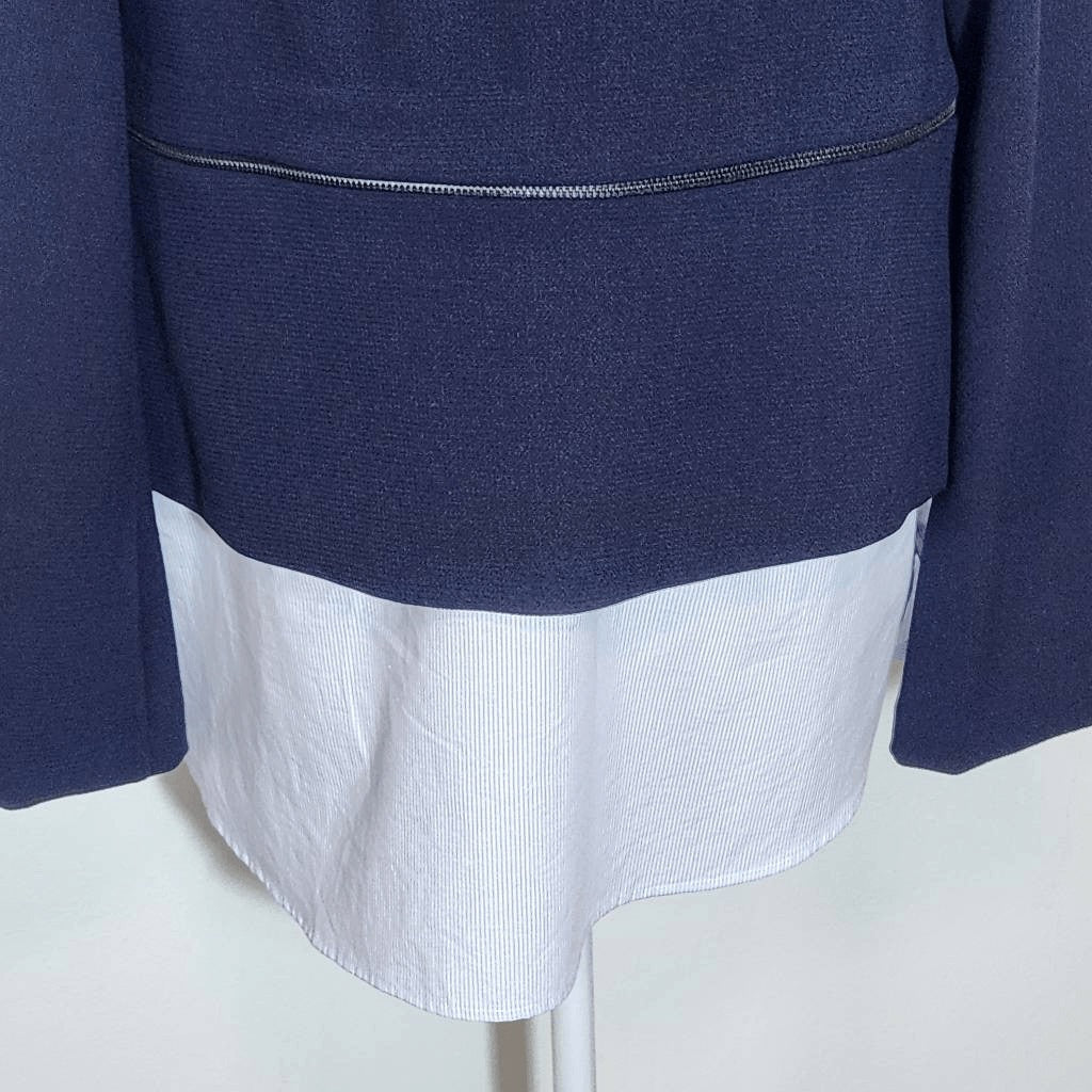 Zara Navy Knit Pullover with Zipper Hem and Blue Stripe Accent NWT Size Medium