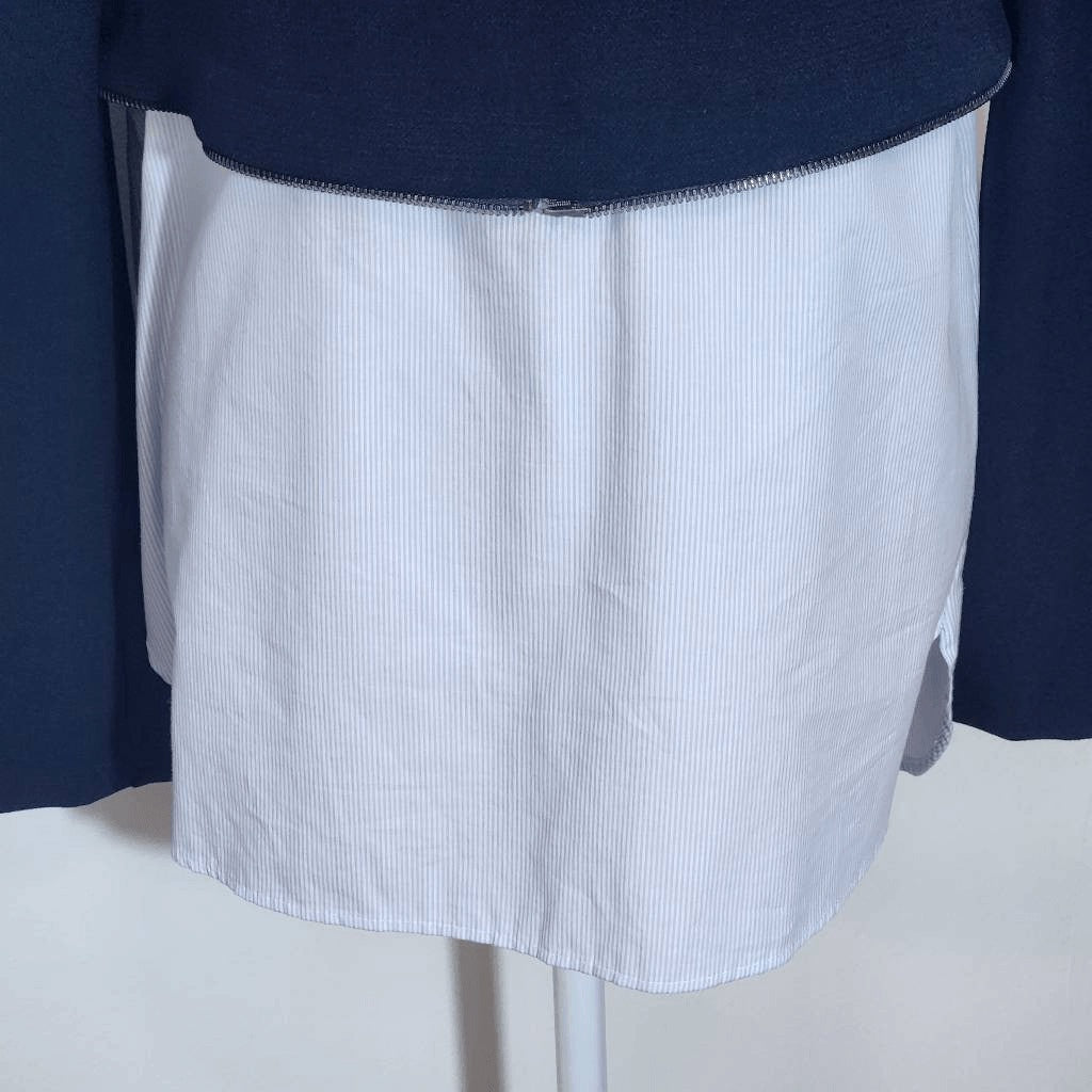 Zara Navy Knit Pullover with Zipper Hem and Blue Stripe Accent NWT Size Medium