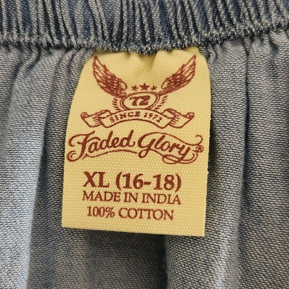 Faded Glory Blue Chambray Blouse with Ruffle Neckline Size XL 16-18