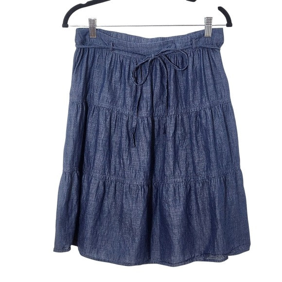 Old Navy Chambray Denim Blue Tiered Skirt Size Small Chambray Skirt