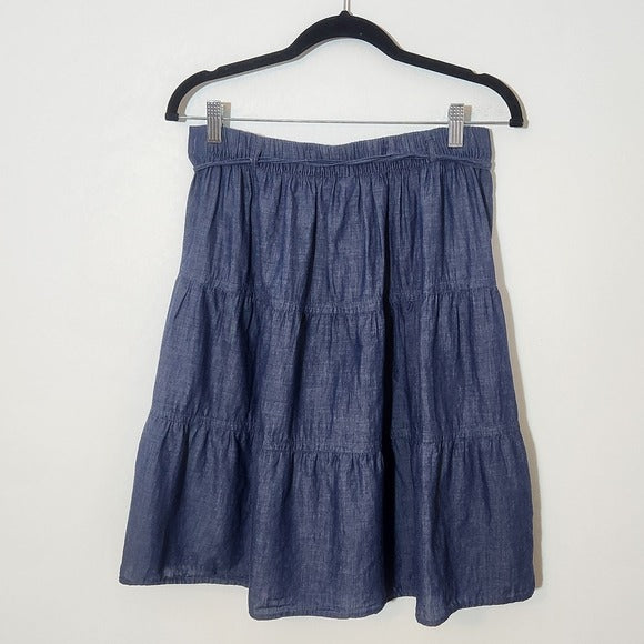 Old Navy Chambray Denim Blue Tiered Skirt Size Small Chambray Skirt
