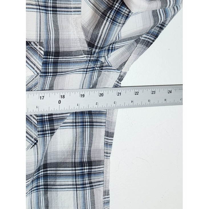 Old Navy Blue and Gray Plaid Western Snap Up Shirt Size Medium