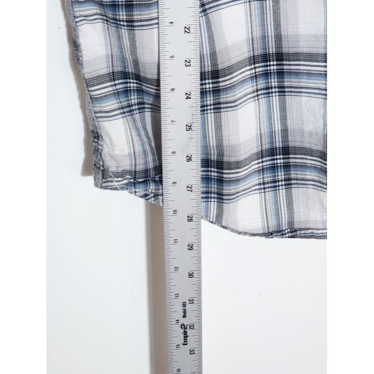 Old Navy Blue and Gray Plaid Western Snap Up Shirt Size Medium