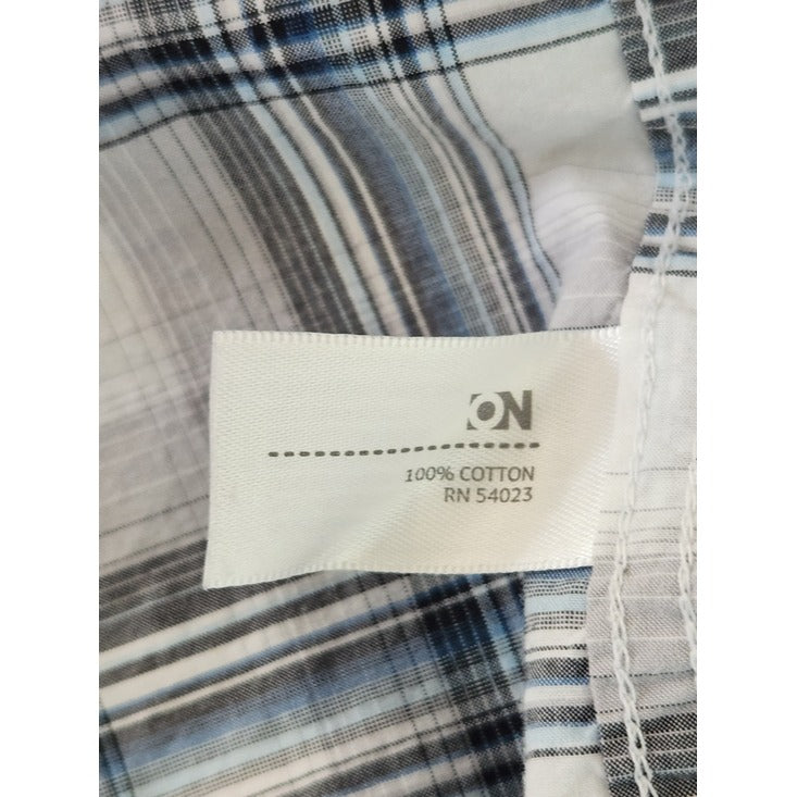 Old Navy Blue and Gray Plaid Western Snap Up Shirt Size Medium