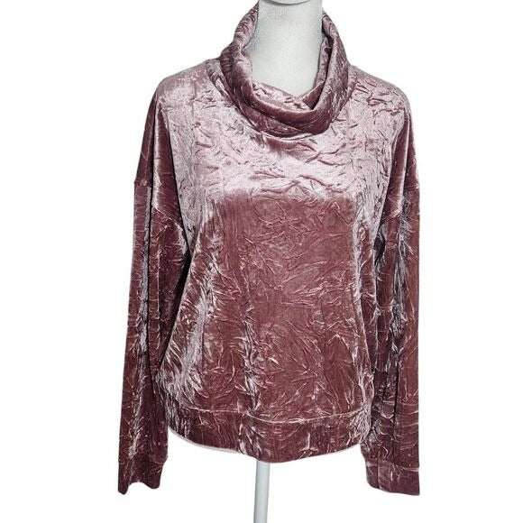 Andrew Marc Pink Crushed Velvet Cowl Neck Activewear Pullover NWT Size Small