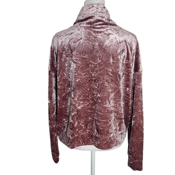 Andrew Marc Pink Crushed Velvet Cowl Neck Activewear Pullover NWT Size Small