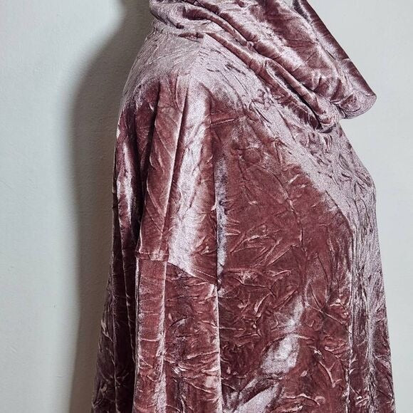 Andrew Marc Pink Crushed Velvet Cowl Neck Activewear Pullover NWT Size Small