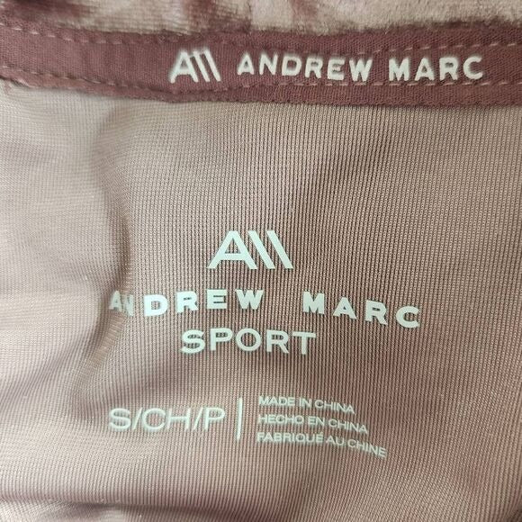 Andrew Marc Pink Crushed Velvet Cowl Neck Activewear Pullover NWT Size Small