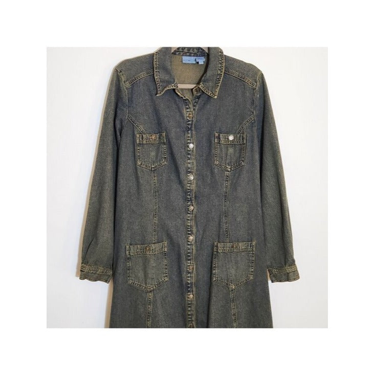 Jeanology by Newport News Dark Wash Denim Maxi Shirt Dress Size 14