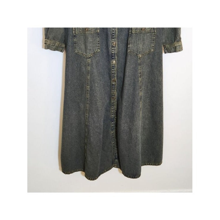 Jeanology by Newport News Dark Wash Denim Maxi Shirt Dress Size 14