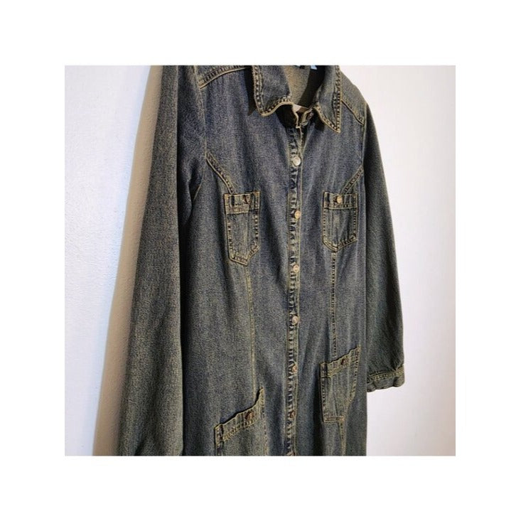 Jeanology by Newport News Dark Wash Denim Maxi Shirt Dress Size 14