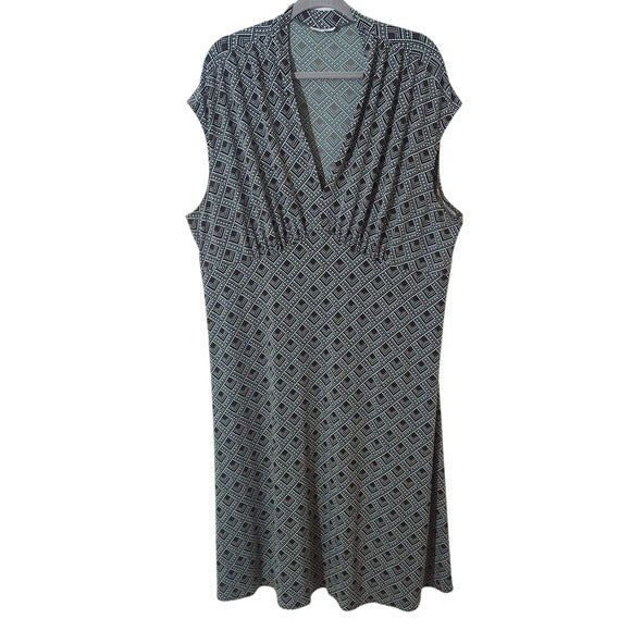 London Times Plus Size Blue and Brown Print Dress Size 22W Wedding Guest Dress