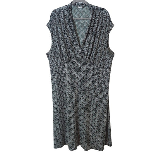 London Times Plus Size Blue and Brown Print Dress Size 22W Wedding Guest Dress