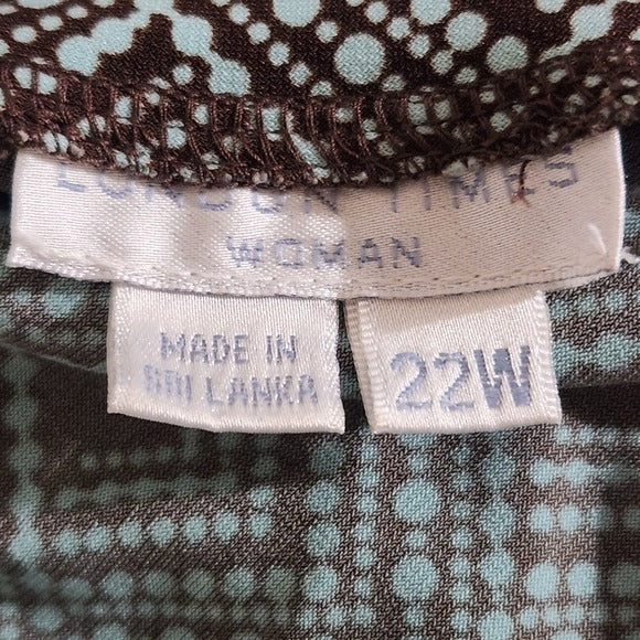 London Times Plus Size Blue and Brown Print Dress Size 22W Wedding Guest Dress
