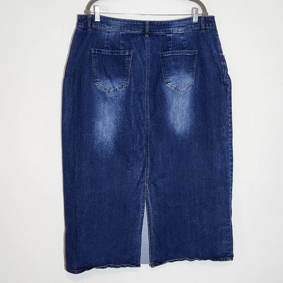 Cato Blue Denim Midi Skirt Size 18 W Classic Long Jean Skirt