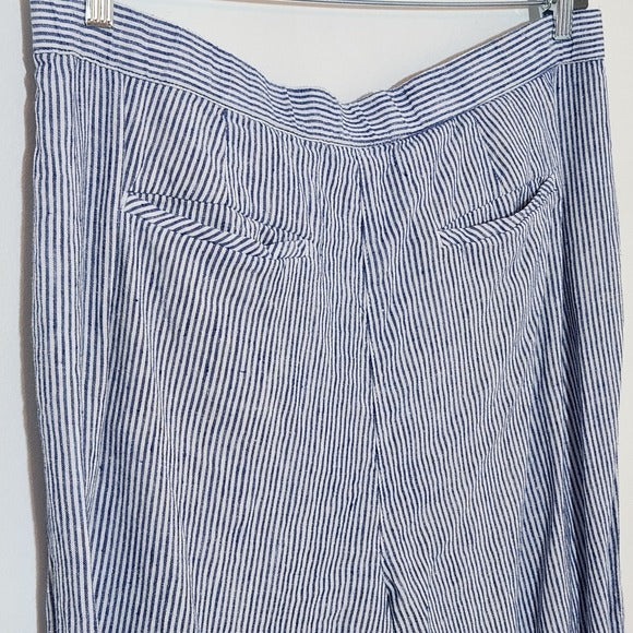 J. Jill Blue and White Striped Cropped Wide Leg Linen Pants Size XL Tall