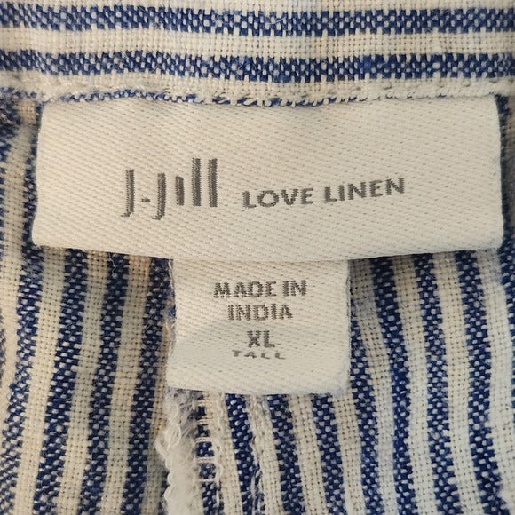 J. Jill Blue and White Striped Cropped Wide Leg Linen Pants Size XL Tall