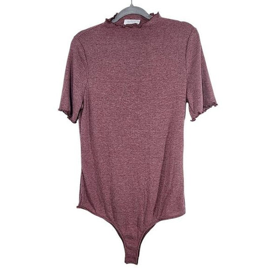 Kaileigh Mauve Ribbed Knit Mock Neck Bodysuit NWOT Size XXL Plum Bodysuit