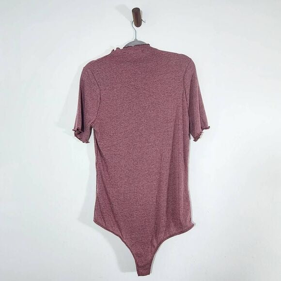 Kaileigh Mauve Ribbed Knit Mock Neck Bodysuit NWOT Size XXL Plum Bodysuit