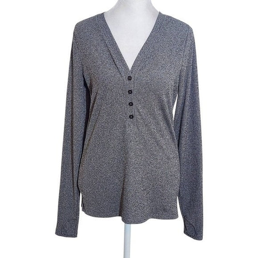 Athleta Gray Ribbed Knit V-Neck Women's Henley Top Size Small Gray Henley