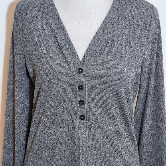 Athleta Gray Ribbed Knit V-Neck Women's Henley Top Size Small Gray Henley