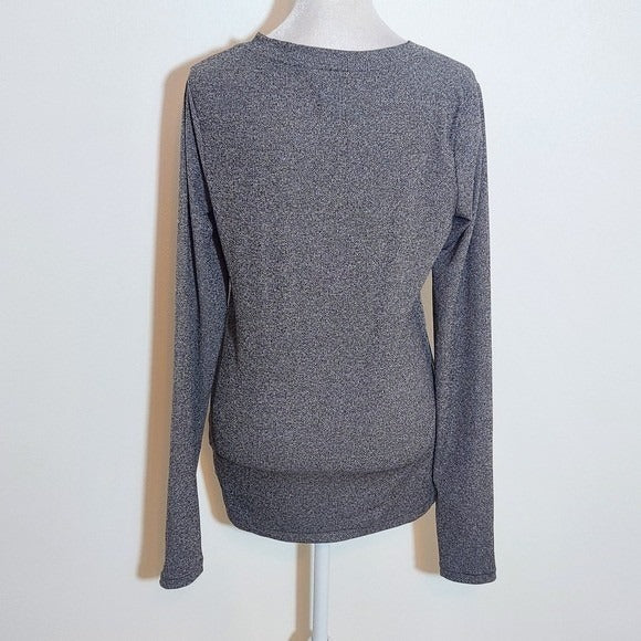 Athleta Gray Ribbed Knit V-Neck Women's Henley Top Size Small Gray Henley